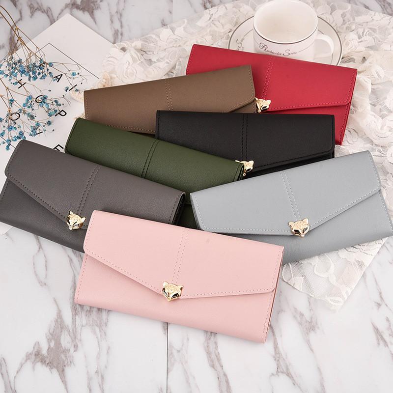 New Fashion Lady Fox Decorated Long Women's Wallet Korean Style Women's Cute Leather Clip Multi-card Slot Phone Bag Trendy Soft