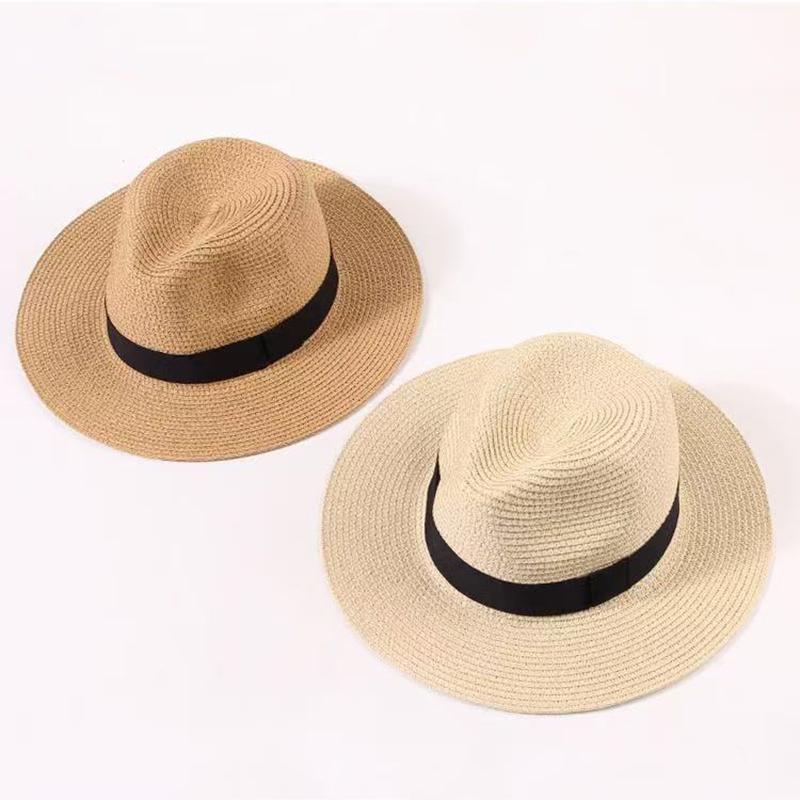 Sombrero de Paja Verano Hombres Mujeres Ala Ancha Playa Protección UV Fedora Sombrero de Sol
