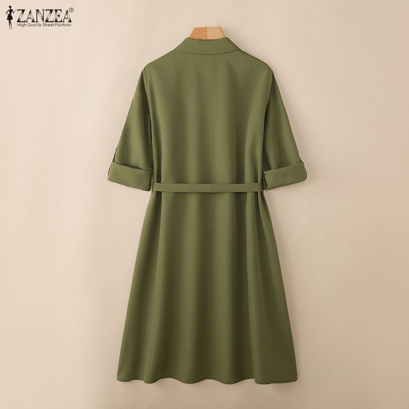 ZANZEA Damska luźna sukienka z długim rękawem i kołnierzykiem typu „sweet down”