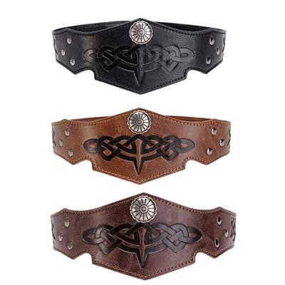 Vintage Medieval Headpiece Embossed Leather Headband Circlet Adjustable Hairband Men Medieval Outfit for Cosplay Party