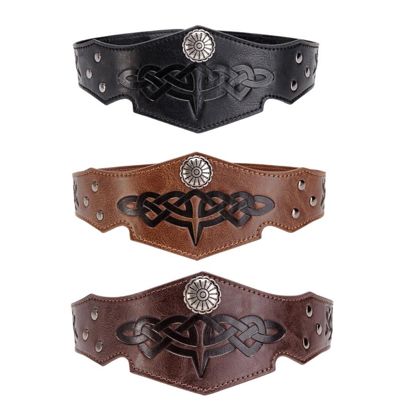 Medieval Embossed Leather Headband Men Medieval Leather Headpiece Medieval Outfit Accessories for Halloween Cosplay
