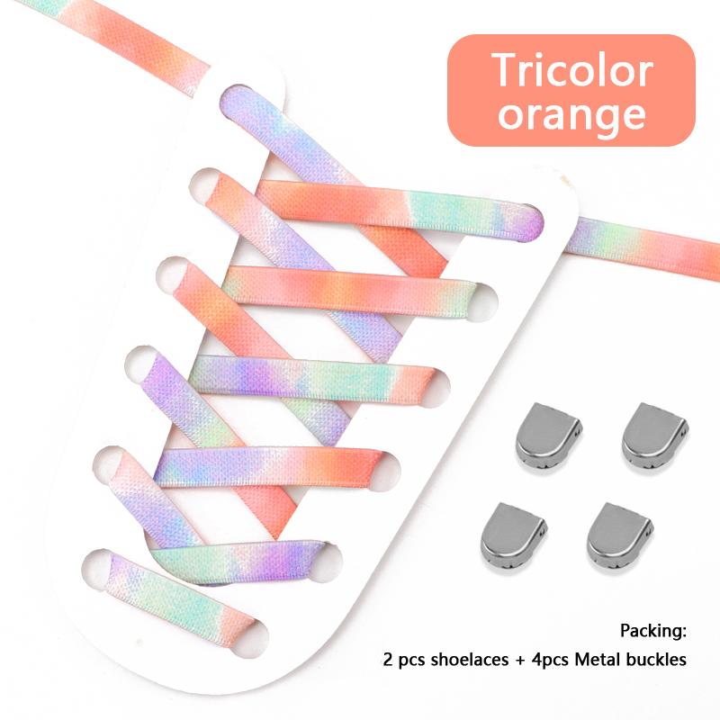 New 1Pair Colourful No Tie Shoelaces Rainbow Elastic Laces Sneakers Adults Kids 8MM Wide Flats Rubber Shoelace Shoes Accesories