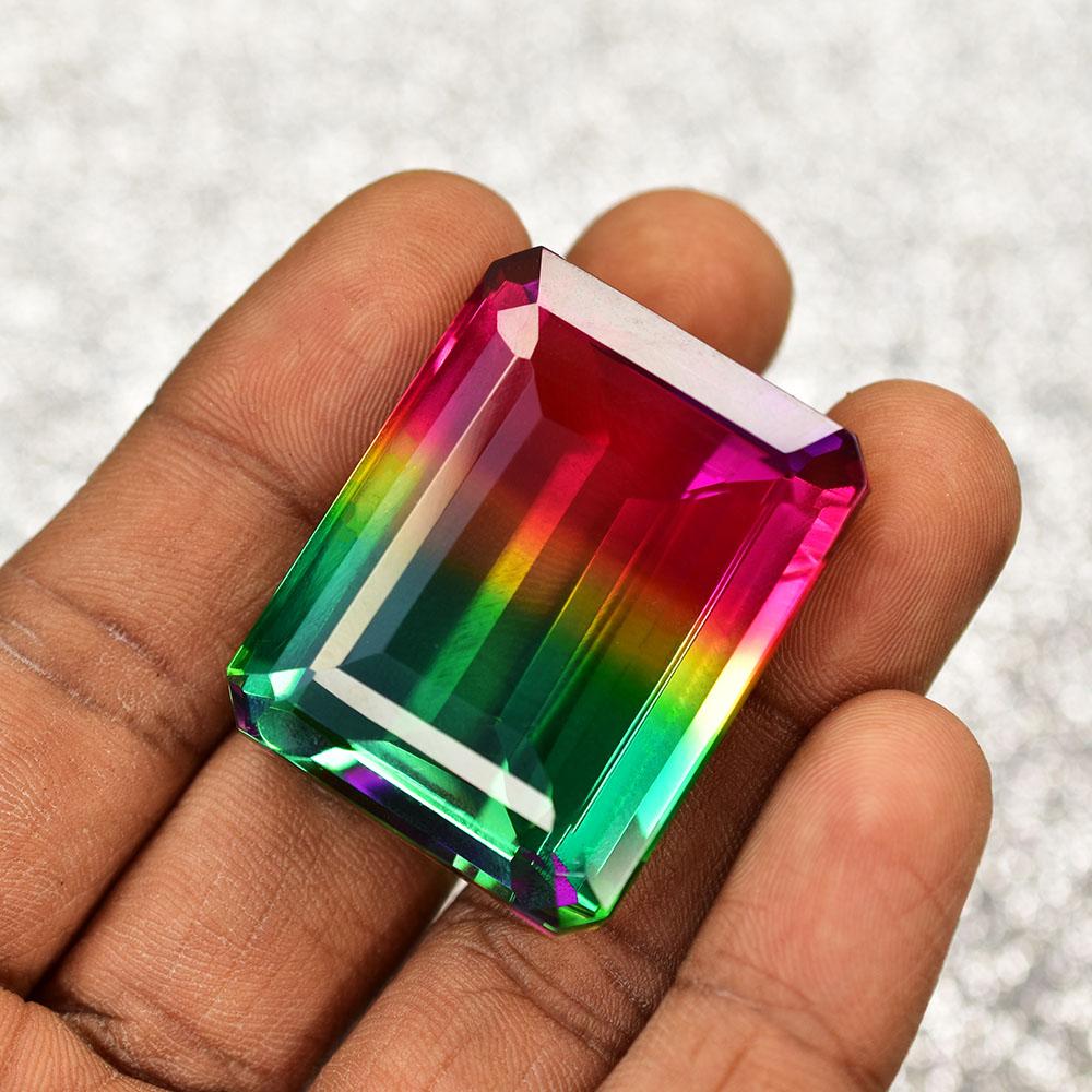 Lab-Created Tourmaline Loose Gemstone 136 ct Multicolor Emerald Cut for Her October Birthstone Gift