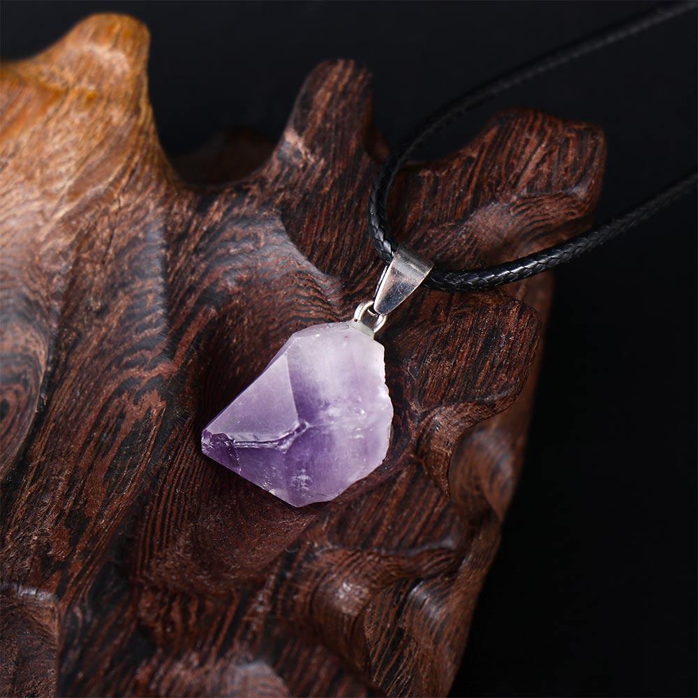 Leather Rope Amethyst Geometry Clavicle Chain Female Necklace Korean Style Jewelry Crystal Necklace
