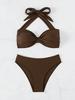 2025 Women's Solid Color Tie-up Bikini Split Swimsuit - European & American Style