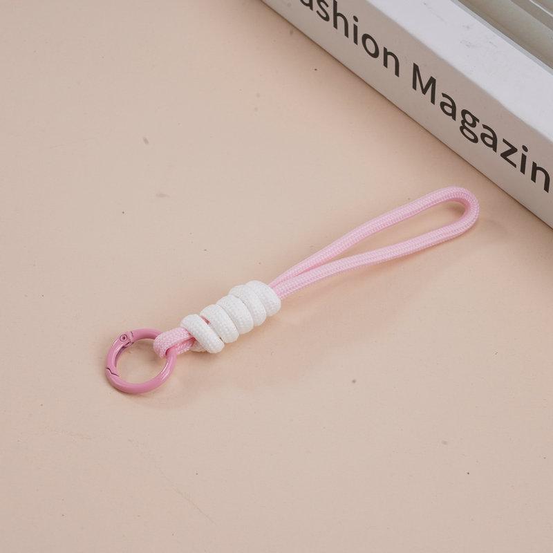 Multifunctional Color Block Woven Lanyard Keychain with Cartoon Plush Bag and Perler Bead Pendant