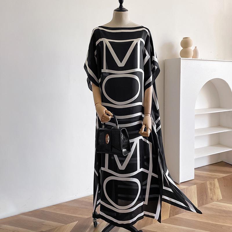 Summer Loose Long Dress Simple Long Style Beautiful Brocade Sunscreen Temperament Silk Scarf Beach Vacation Style Travel Shawl