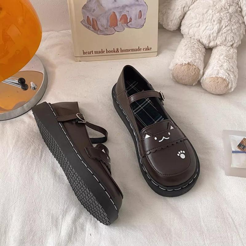 

Cute kitten big head small leather shoes uniform flat soft girl versatile student Mary Jane single shoes 40 коричневый