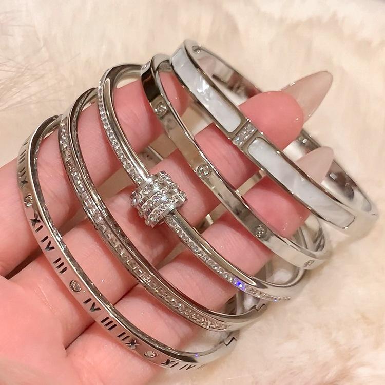 2024 Hot Trend Silver & Diamond Titanium Steel Bangle for Women