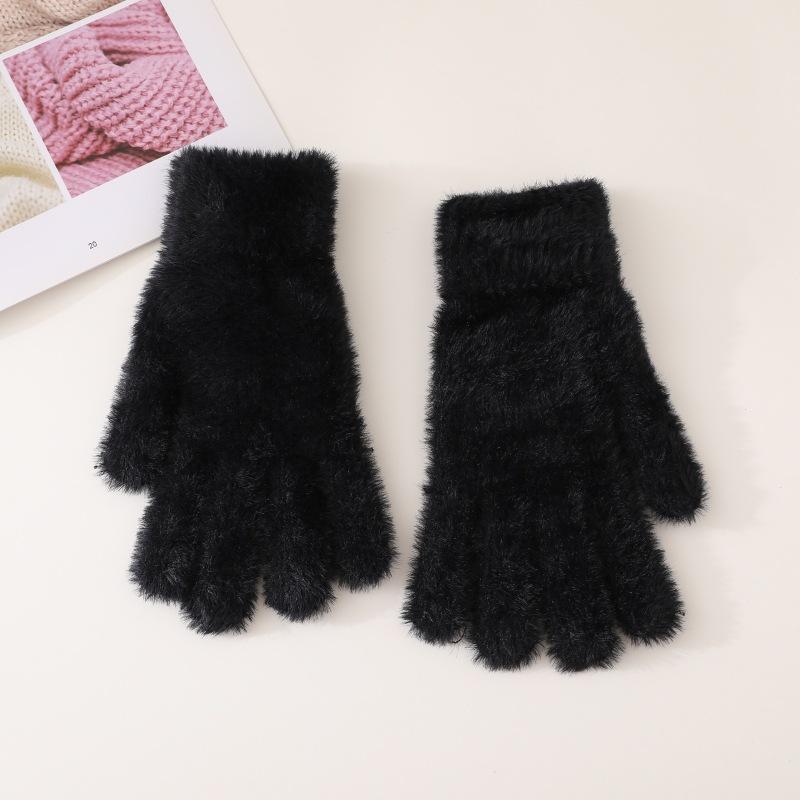 

Женские зимние перчатки с плюшевым теплом, милые, с пальцами, защита от холода, однотонные, зимние