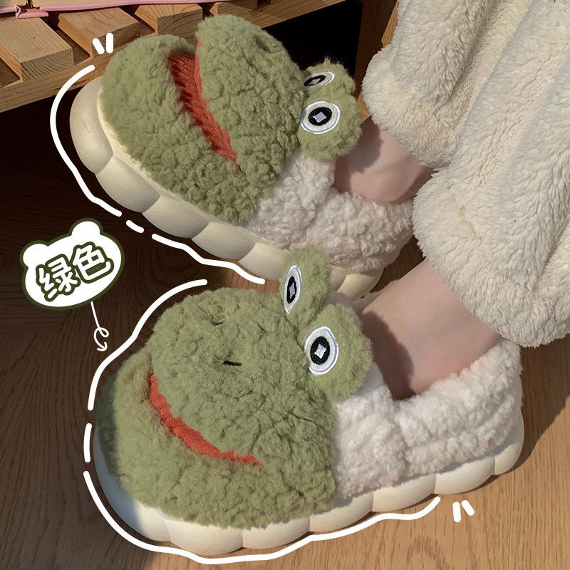 Cotton shoe bag heel women's 2025 new big-mouthed frog cute cartoon plush thickened couple autumn and winter cotton slippers men