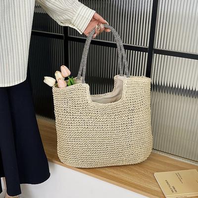 Handgewebte Achseltasche Sommer Gewebte Tragetasche Handtasche Große Kapazität Damen Umhängetasche Papierseil Damen Strand Achseltasche