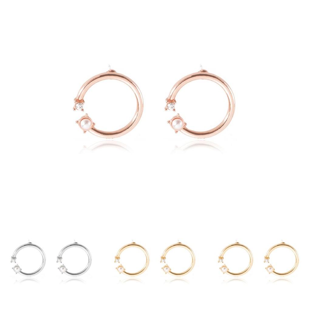 Fashionable European Style Round Pearl And Diamond Stud Earrings For Women