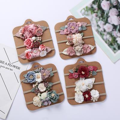 Artificial Flower Baby Headband Newborn Boy Girl Pearl Elastic Nylon Hair Band Child Photography Props Headwraps