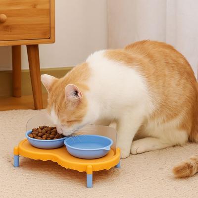 Stable Cat Double Bowl High Foot Pet Feeder Pet Neck Protection Bowl  for Cats and Dogs