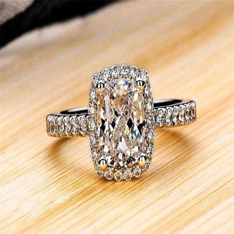 Huitan Simple Crystal Geometric Cubic Zirconia Rings for Women  Color Elegant Lady's Accessory Wedding Engagement Jewelry