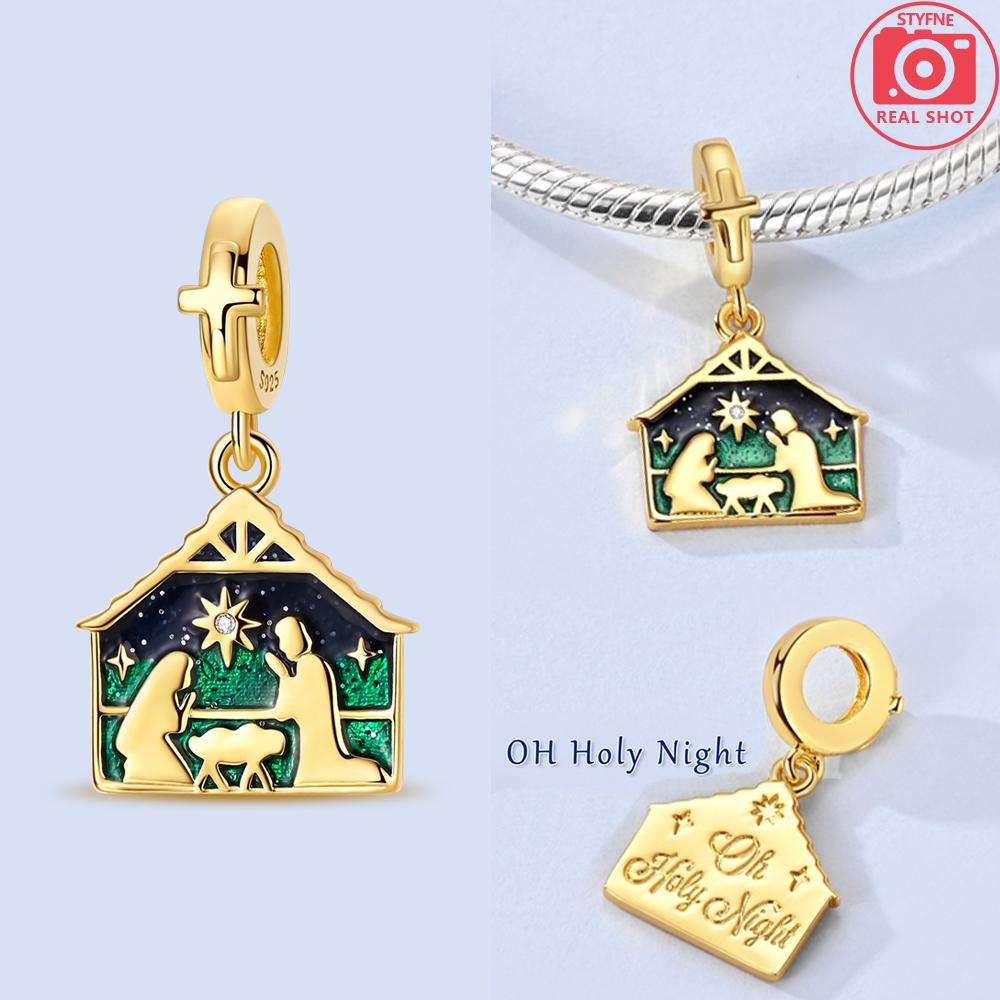 

Golden Charms 925 Silver The Birth of Jesus Beads Pendant Fit DIY Women Original Bracelet Necklace Fine Jewelry Fashion Gift