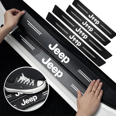 1/4/5Pcs Car Door Sill Scuff Plate Decor Carbon Fiber Stickers For Jeep Renegade Compass Grand Cherokee Wrangler Gladiator