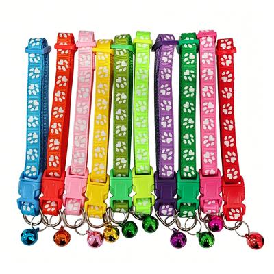 Adjustable Nylon Pet Collar with Bell and Paw Print Pattern Suitable for Cats and Small Dogs Durable Lightweight Comfortable Fit