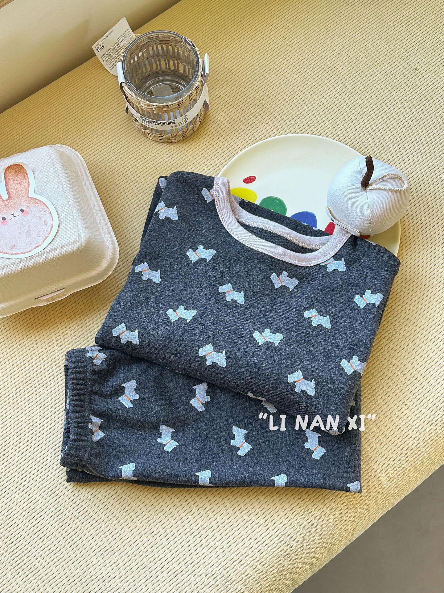 

Kids’ Cartoon Print Pajama Set - Round Neck, Autumn Style, 2-5 Years