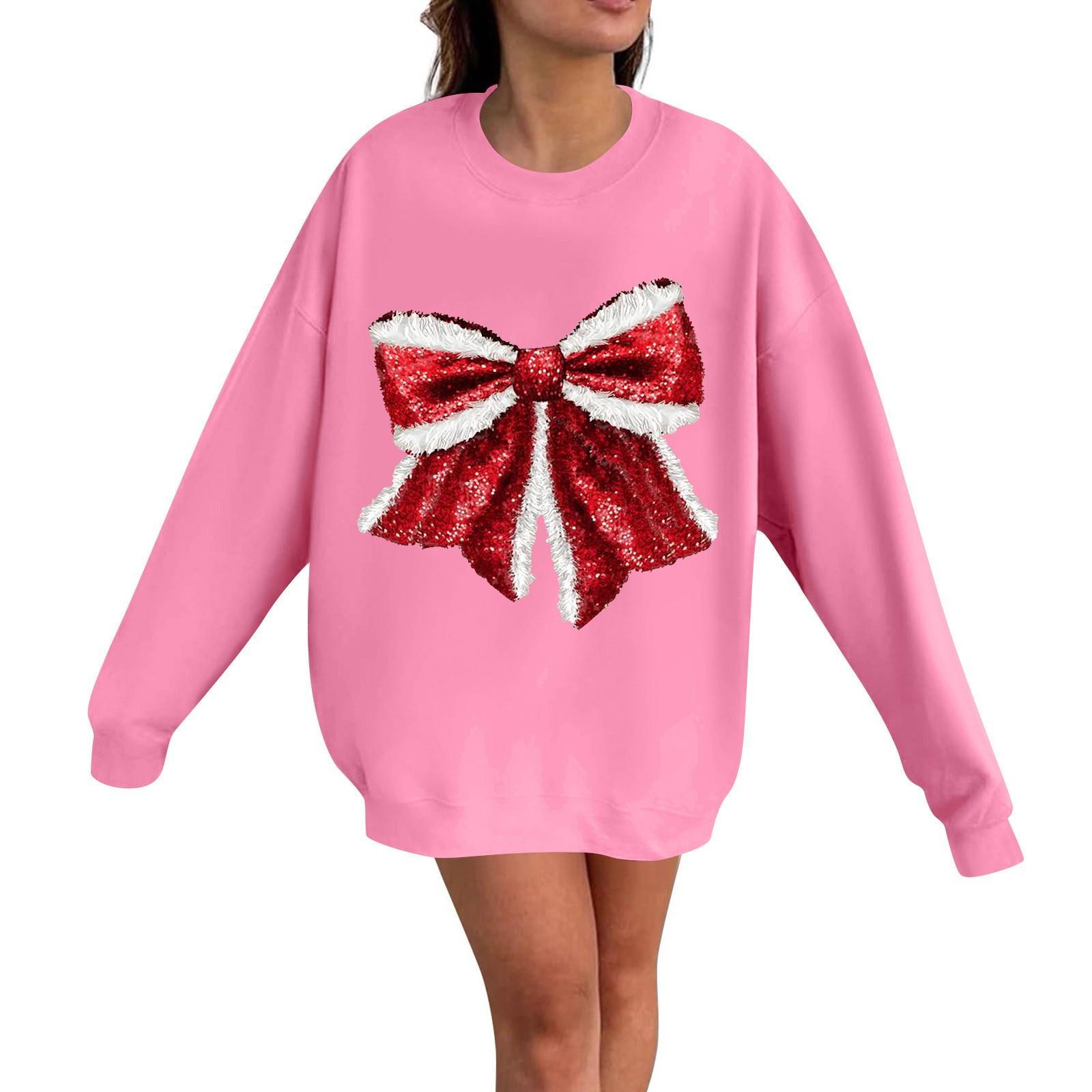 Женская модная повседневная толстовка с длинными рукавами и рождественским принтом с круглым вырезом XXXL розовый 1924₽