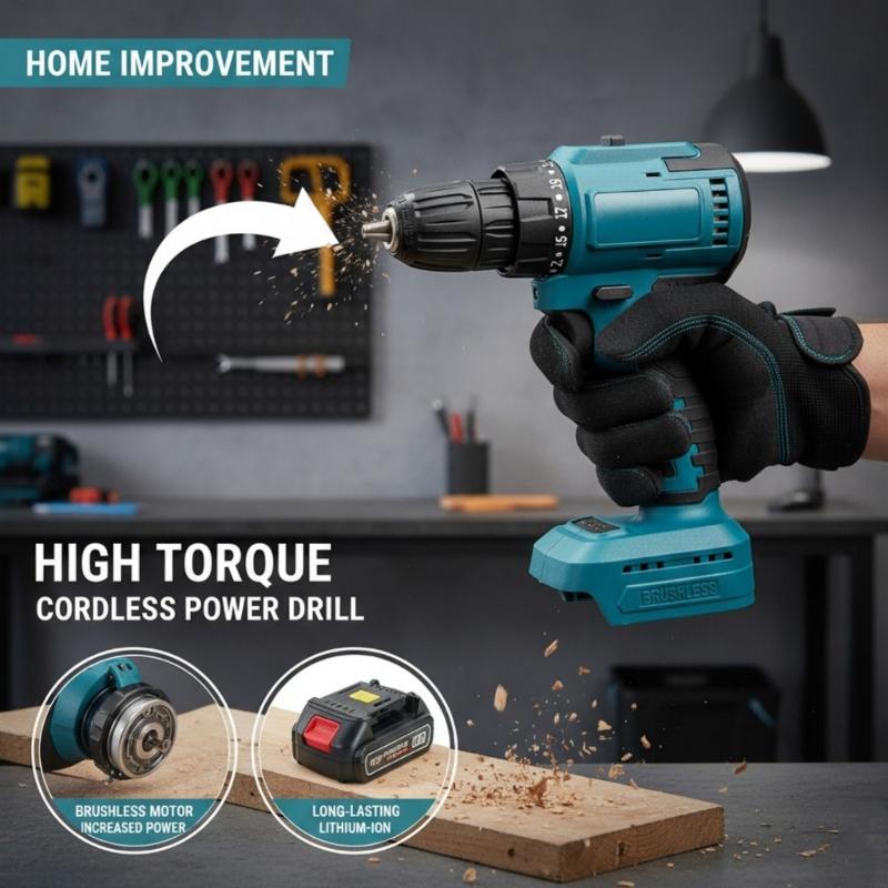 Professional Cordless Drill Electric Drill Adjustable Speed Battery Powered For DIY Projects Metal Wood Drilling