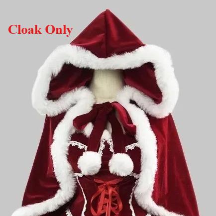 New Year Red Dress Cloak Cosplay Plus Size Christmas Clothes Cape Women Role Play Outfit Full Set Warm Holiday Costume Girls