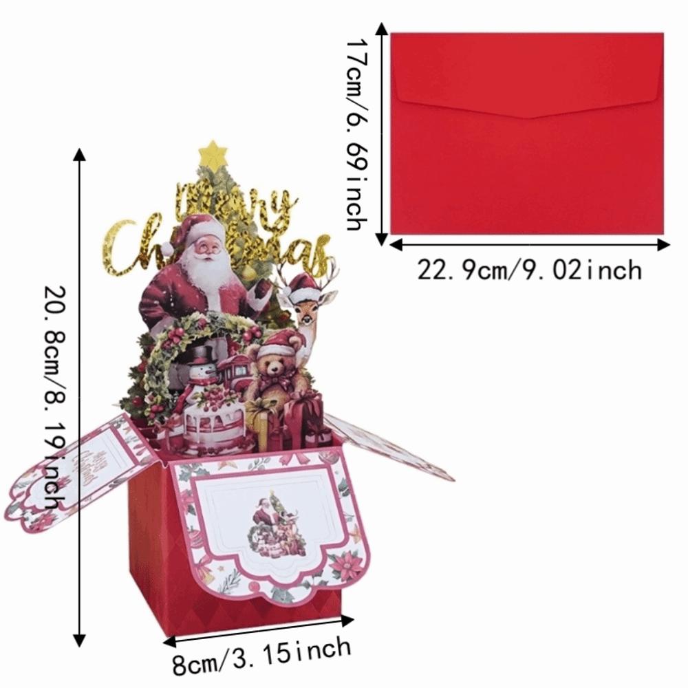 Cartoon Pattern 3D Pop Up Card 4-Layer Holiday Postcard Vintage Christmas Greeting Card Office