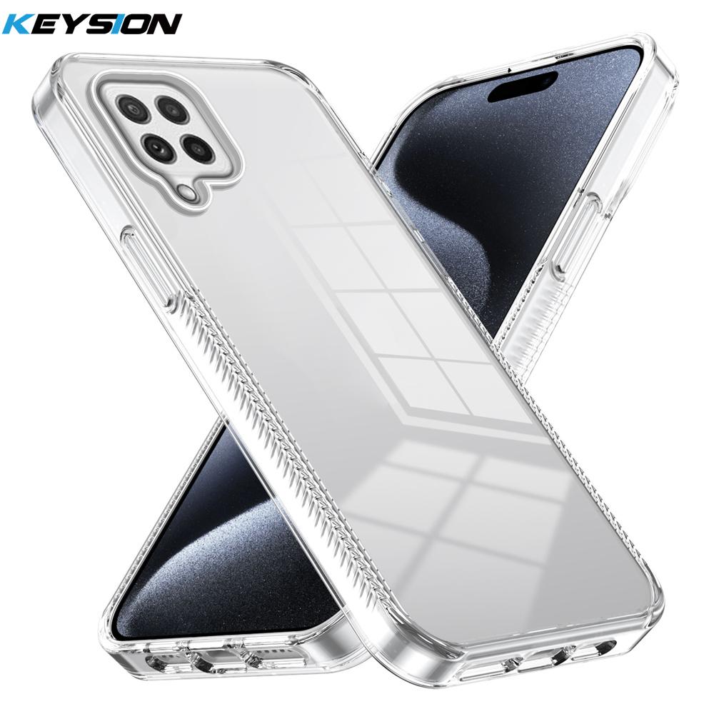 KEYSION Transparent Phone Case for Samsung A22 4G A22 S 5G A12 TPU+PC Anti-slip Clear Shockproof Phone Cover for Galaxy M12 M32