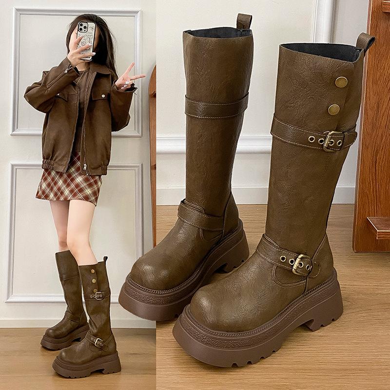 Long Boots for Women, Thick Legs, Big Tube Circumference, Thick-soled High Boots, Thin Boots, Knight Boots, Two Wear Autumn Retro Large-size Women