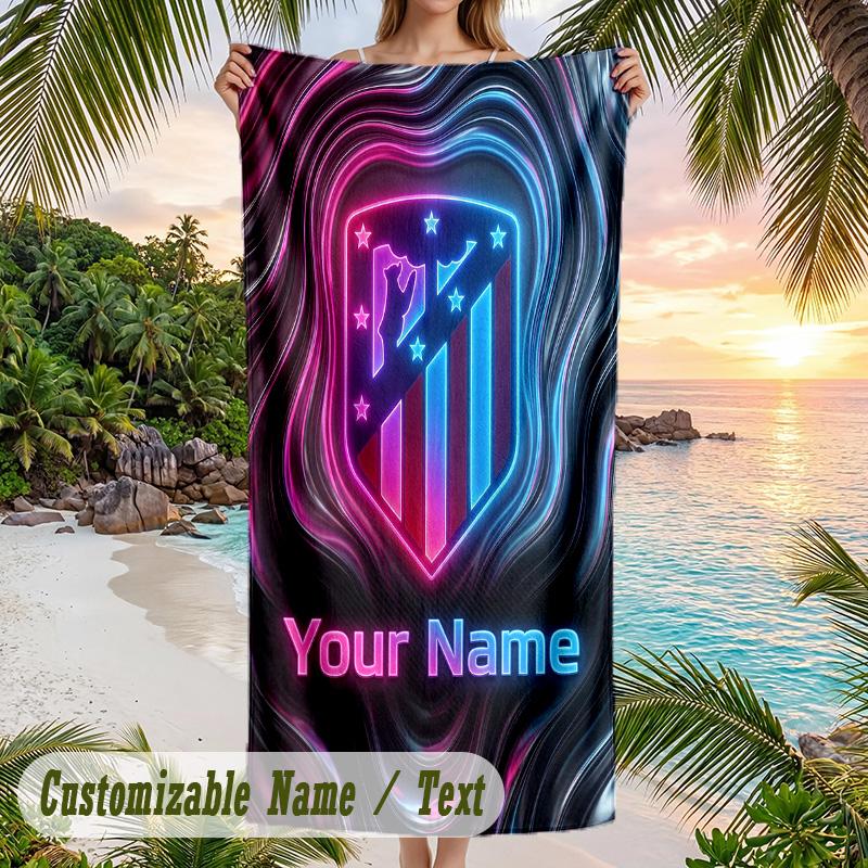 Beach Towel Atletico Madrid Print Custom Name Text Soft Towel for Swimming Pool