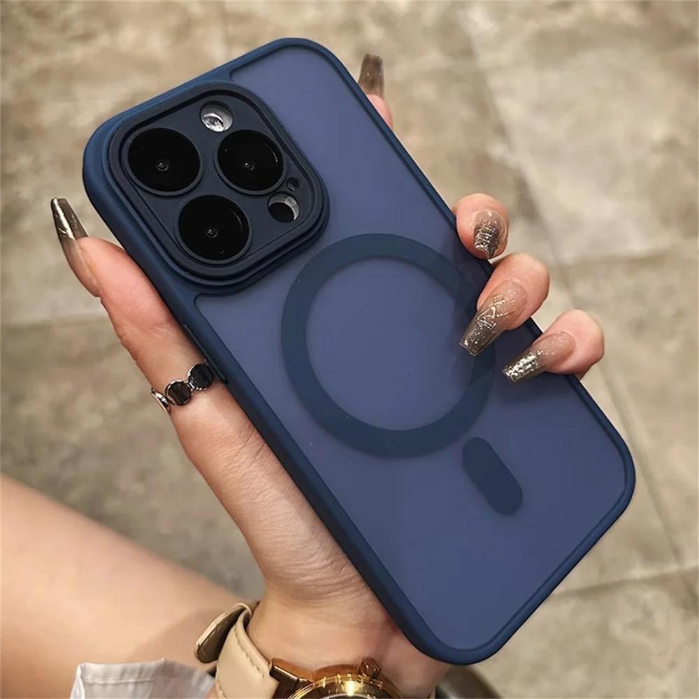 For iPhone 14 15 16 Pro Max 15 16 Plus 11 12 13 mini Magnetic Wireless Charging Cover Luxury Matte Armor Magsafe Shockproof Case