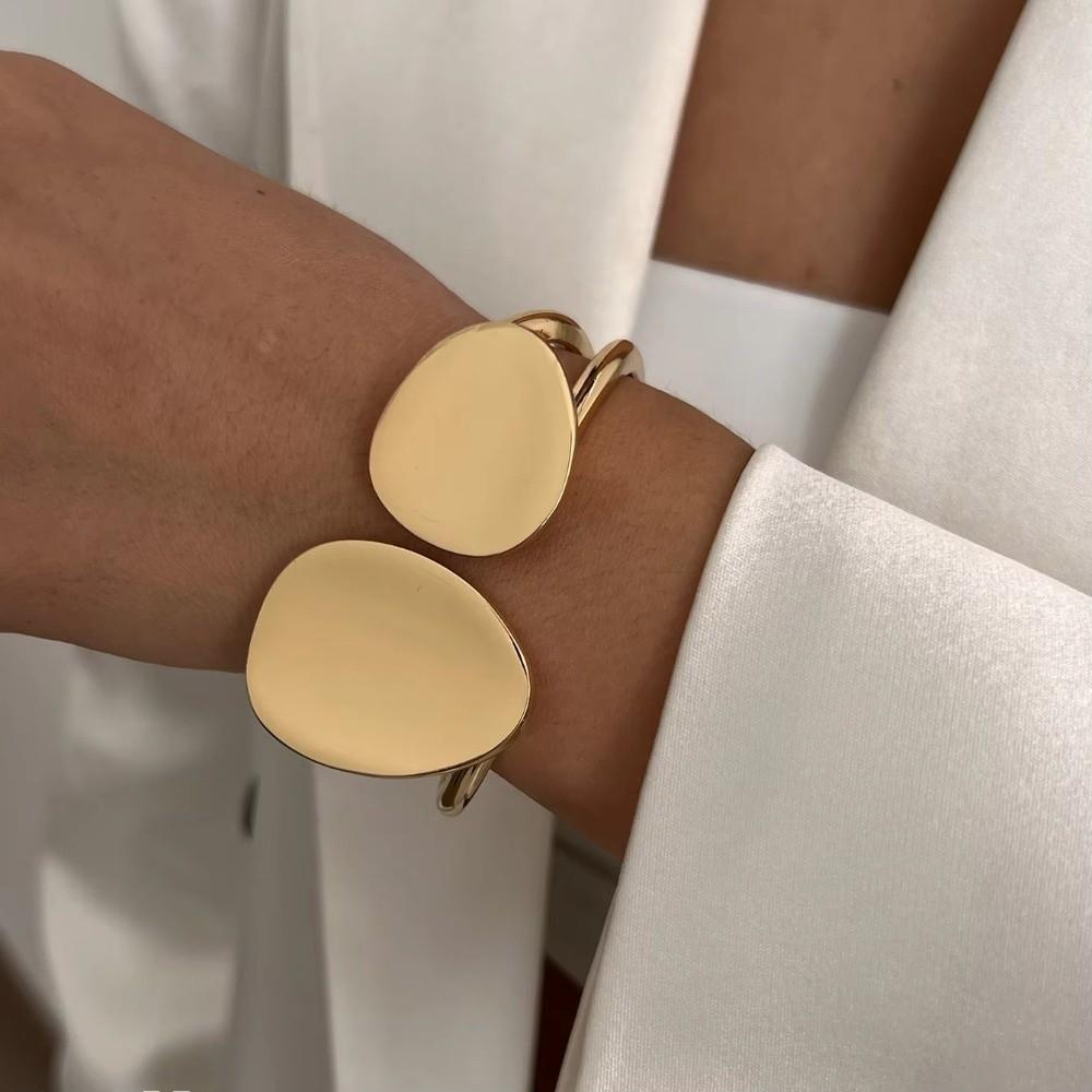 Gold Color Exaggerated Punk Bangle Smooth Metal Geometric Bangle Metal Bracelet Party Jewelry