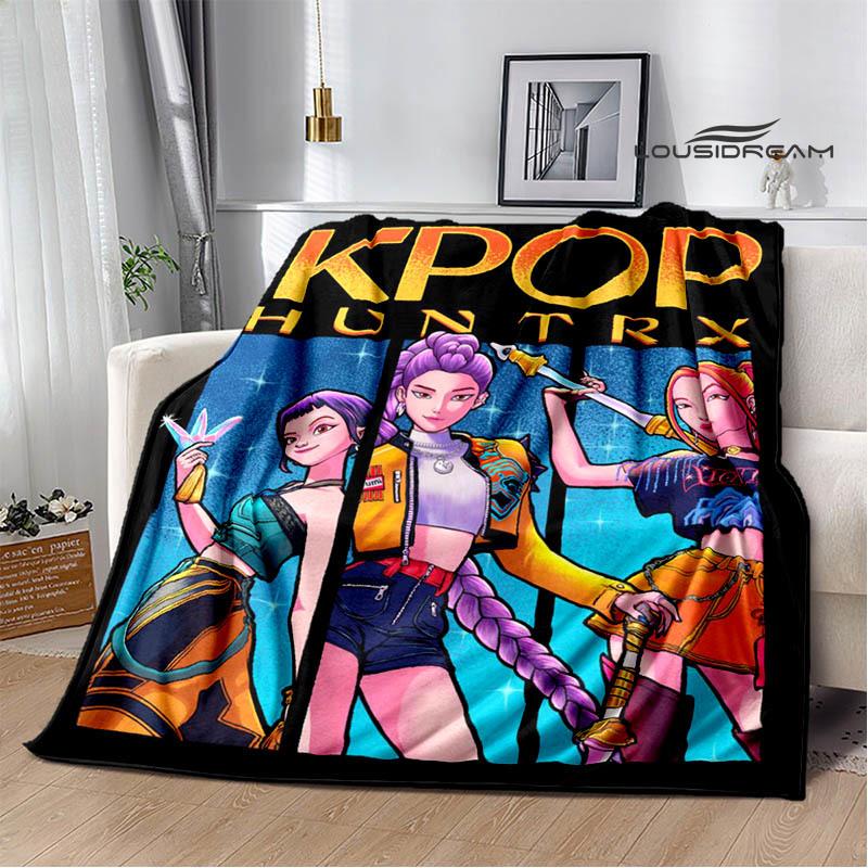 KPop Dämonenjäger Cartoon-Druckdecke Picknickdecke Warme Flanelldecken Heim-Bettbezüge Decken für Betten Geburtstagsgeschenk
