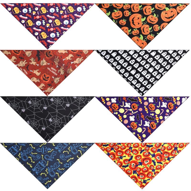 Halloween Pet Bandana Triangle Bib For Cats And Dogs Adjustable Collar Scarf Printed Neck Accessories Puppy Kitten Costume Decor