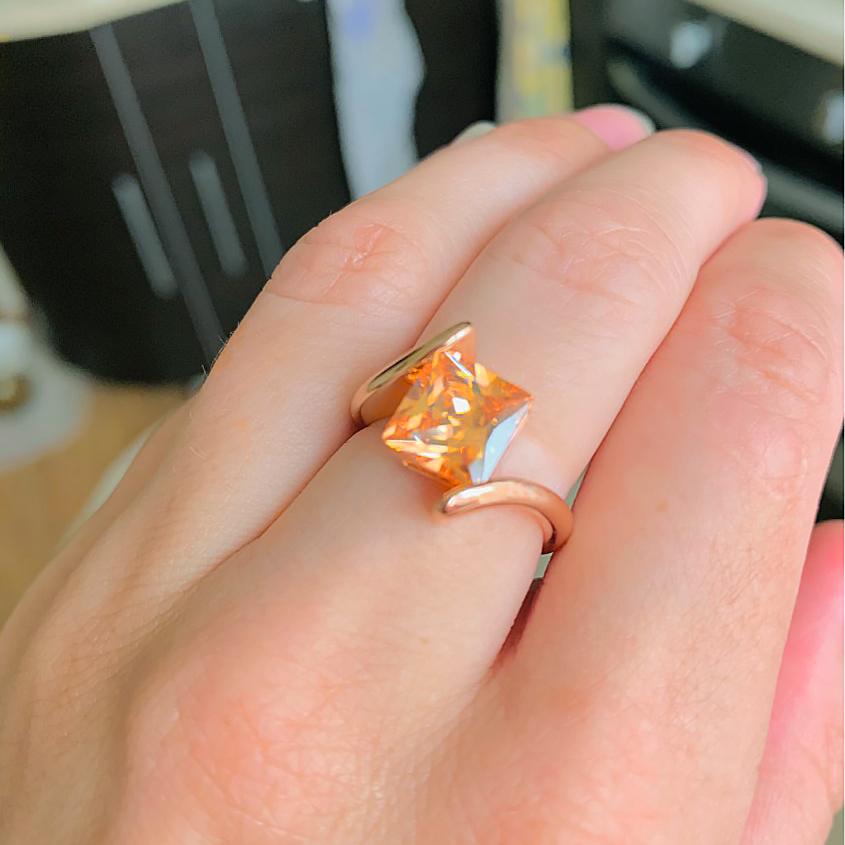 

Square Orange Crystal Engagement Wedding Rings For Women Rose Gold Color Fashion Brand Yellow Cubic Zirconia Zircon R419 6.5