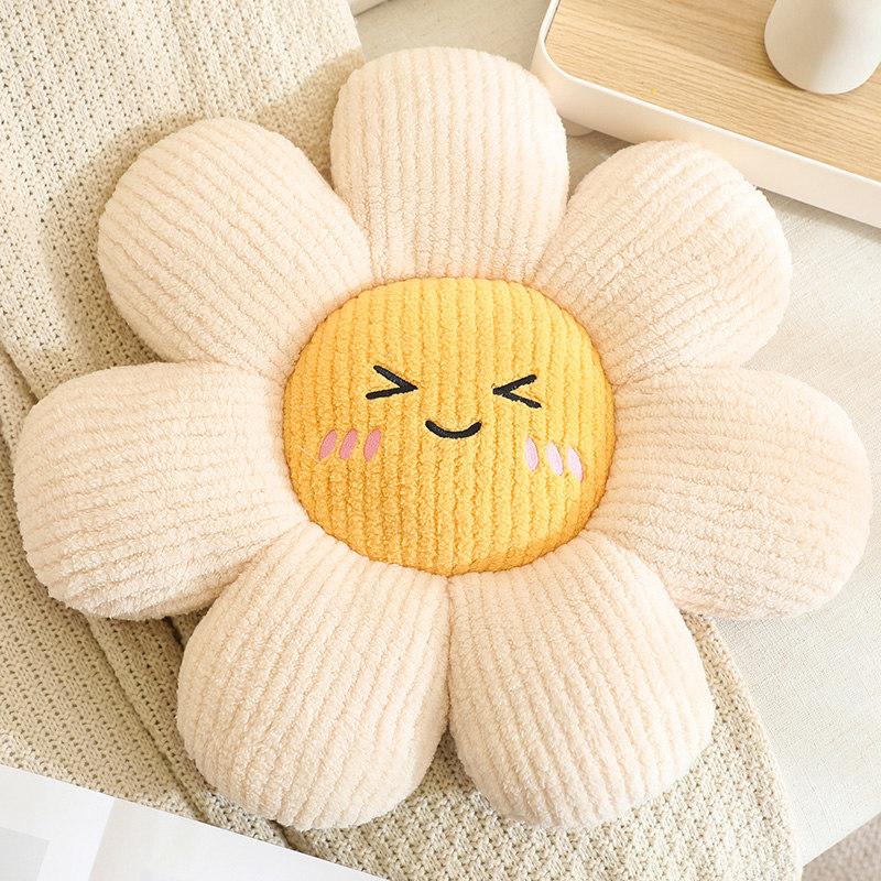 45cm Sonnenblumenpflanze Plüschkissen Gefüllte Augen Geschlossen Offen Kawaii Emotionsgesicht 7-Blütenblatt Blume Sitzkissen Sofa Stuhl Bett Geschenk 45cm