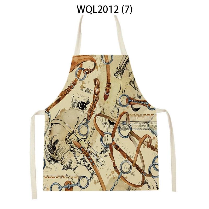 

Retro Equestrian Kitchen Aprons for Women Men Linen Baking Bibs Household Cleaning Pinafore Animal Horse Home Cooking Apron 47x38cm