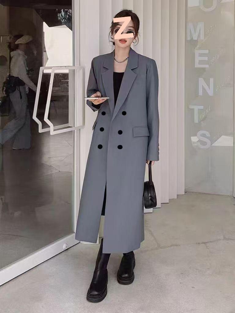 Trench-coat long noir pour femme - Style coréen haut de gamme, Collection Printemps/Automne 2025