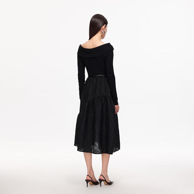 VEROMODA Off-Shoulder Belted A-Line Knit Dress