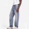 Mens Washed Vintage Denim Jeans Loose Fit Straight Leg Mid-Rise Casual Pants Fall