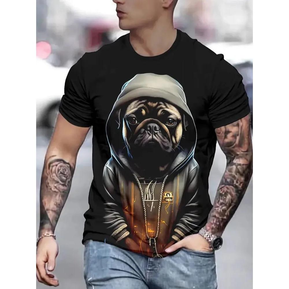 Summer Men's Fun Animal Creative 3D Printed Round Neck Short Sleeve T-shirt Fashionable Comfortable Loose Large Breathable Sports Leisure T-shirt