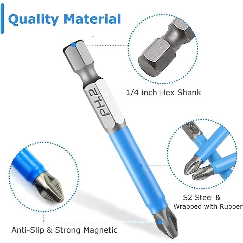 6/10Pcs Magnetic Screwdriver Bit Set Anti Slip Electric Drill Screw Driver Head Kit Impact Hand Tool PH1/PH2/PH3/PZ1/PZ2/PZ3