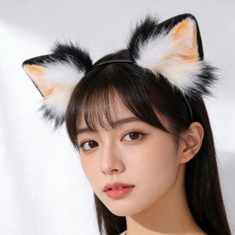 Realistic Kitten Ears Hairband Furry Headbands Plush for Coser Role Play and Photography Props