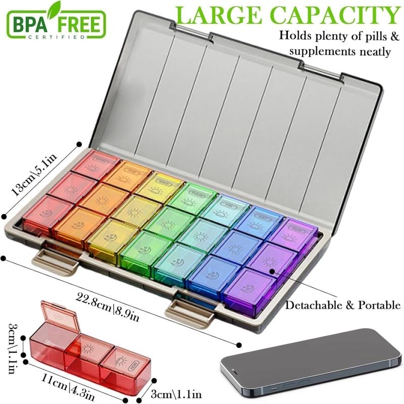 7 Day Pill Box Organiser, Pill Organiser 3 Times a Day, Tablet Organiser – 21 Compartments (Morning/Noon/Night), Large Capacity, Detachable Trays 1