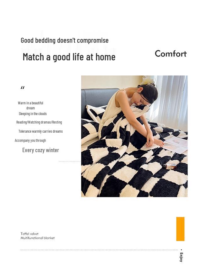 Checkerboard Double-Sided Fleece Blanket for Car, Sofa, Camping – Autumn/Winter Thickened