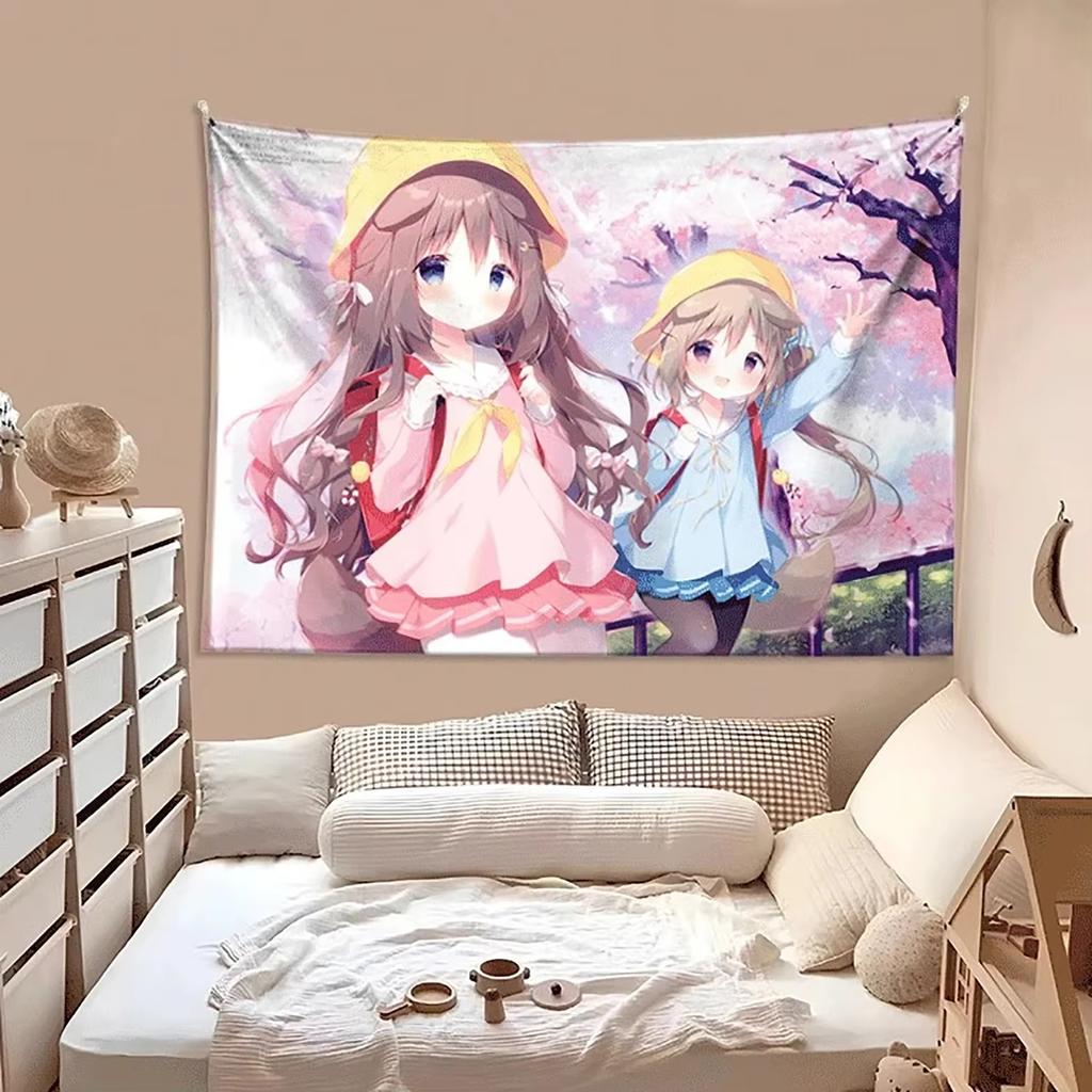 Cherry Blossom Girl Anime Tapestry Macaron Gradient Print Cozy Kids Room Bedroom Background Decor