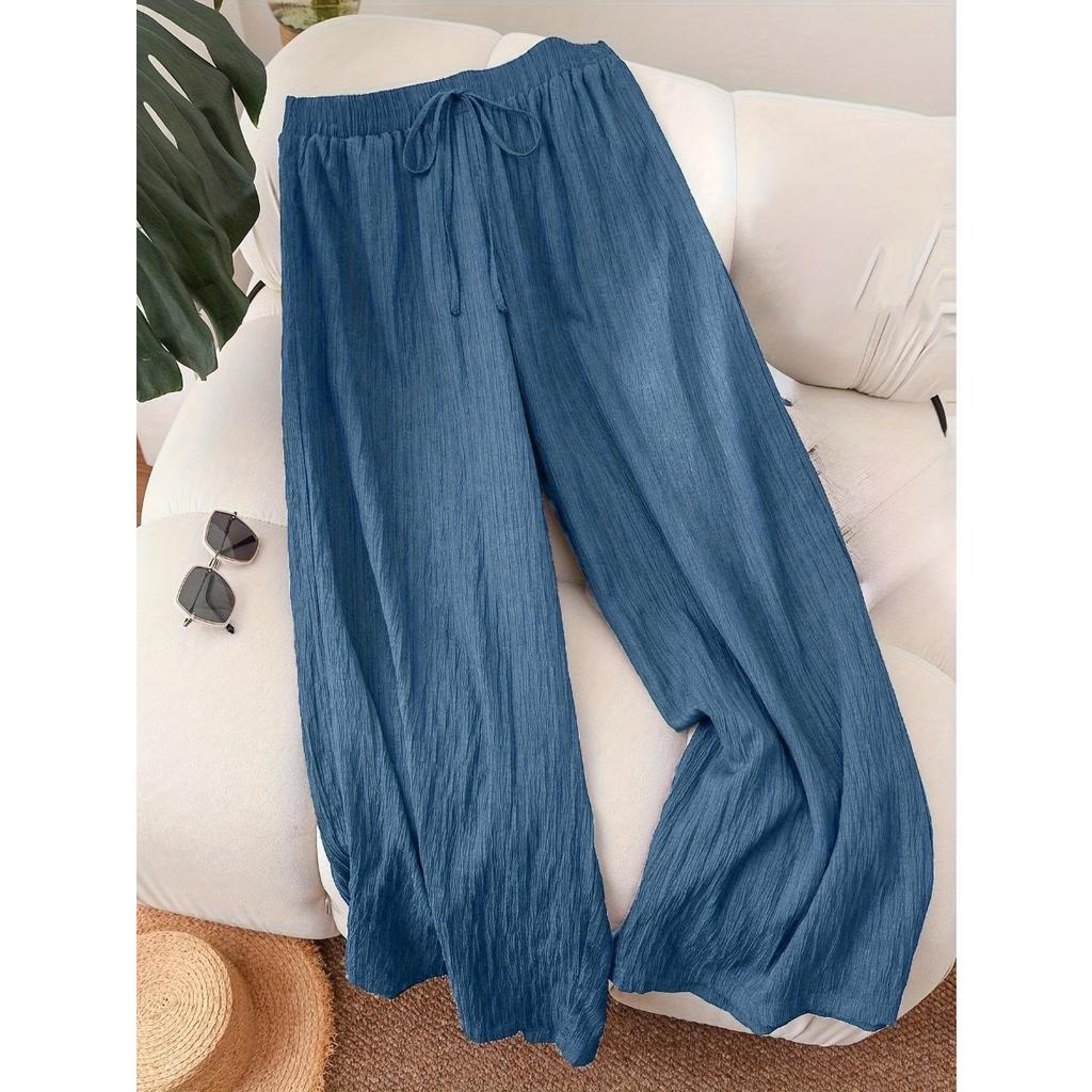 Velká velikost pohodlné dámské letní business casual plážové oblečení, stylové kalhoty se širokými nohavicemi na dojíždění, volné dovolenkové oblečení, letní kalhoty