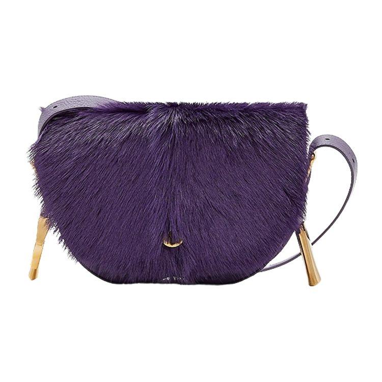 Burberry Adjustable Leather Crossbody Bag With Magnetic Closure In Calfskin And Goat Hair Women Shoulder Bag Satin-Purple 80755101