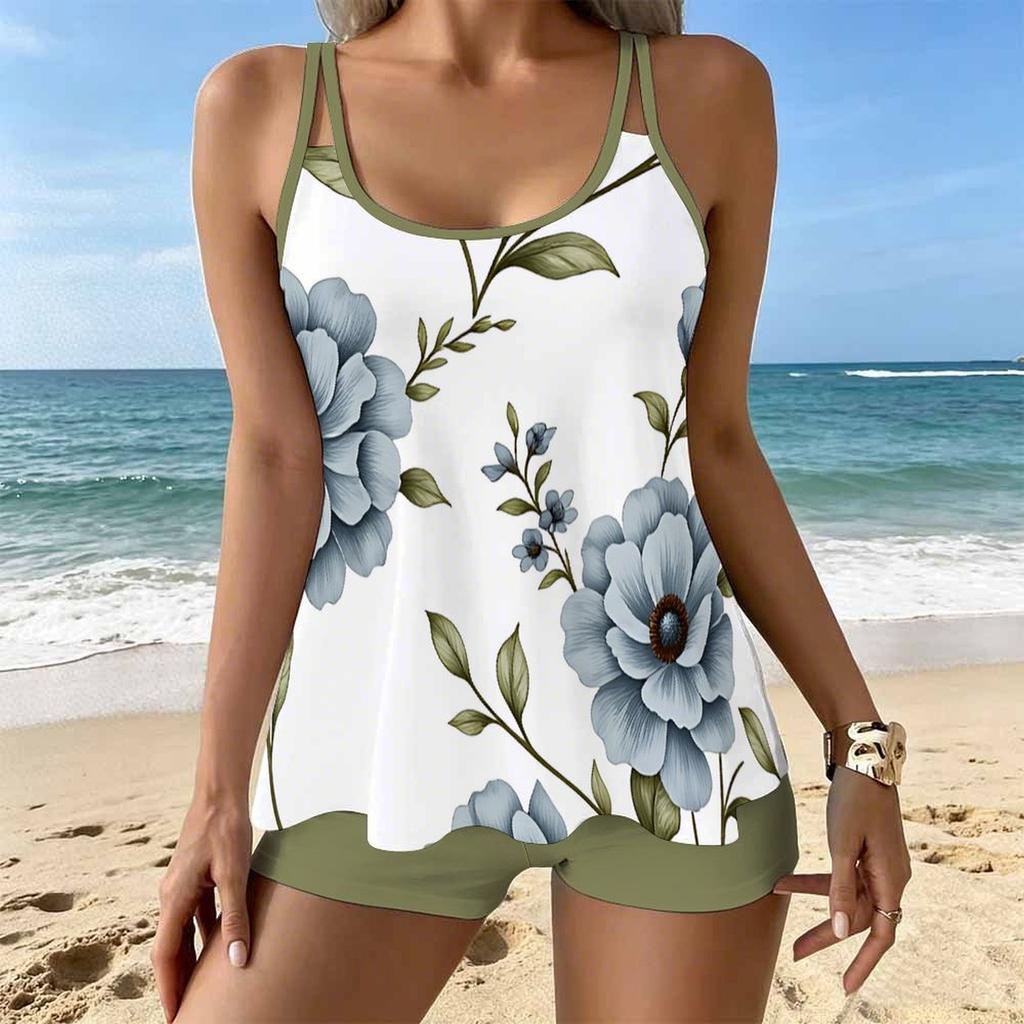 Women's Swimwear Tankini 2 Piece Swimsuit Vacation Flowers  Plant Print Vacation Bathing Suits